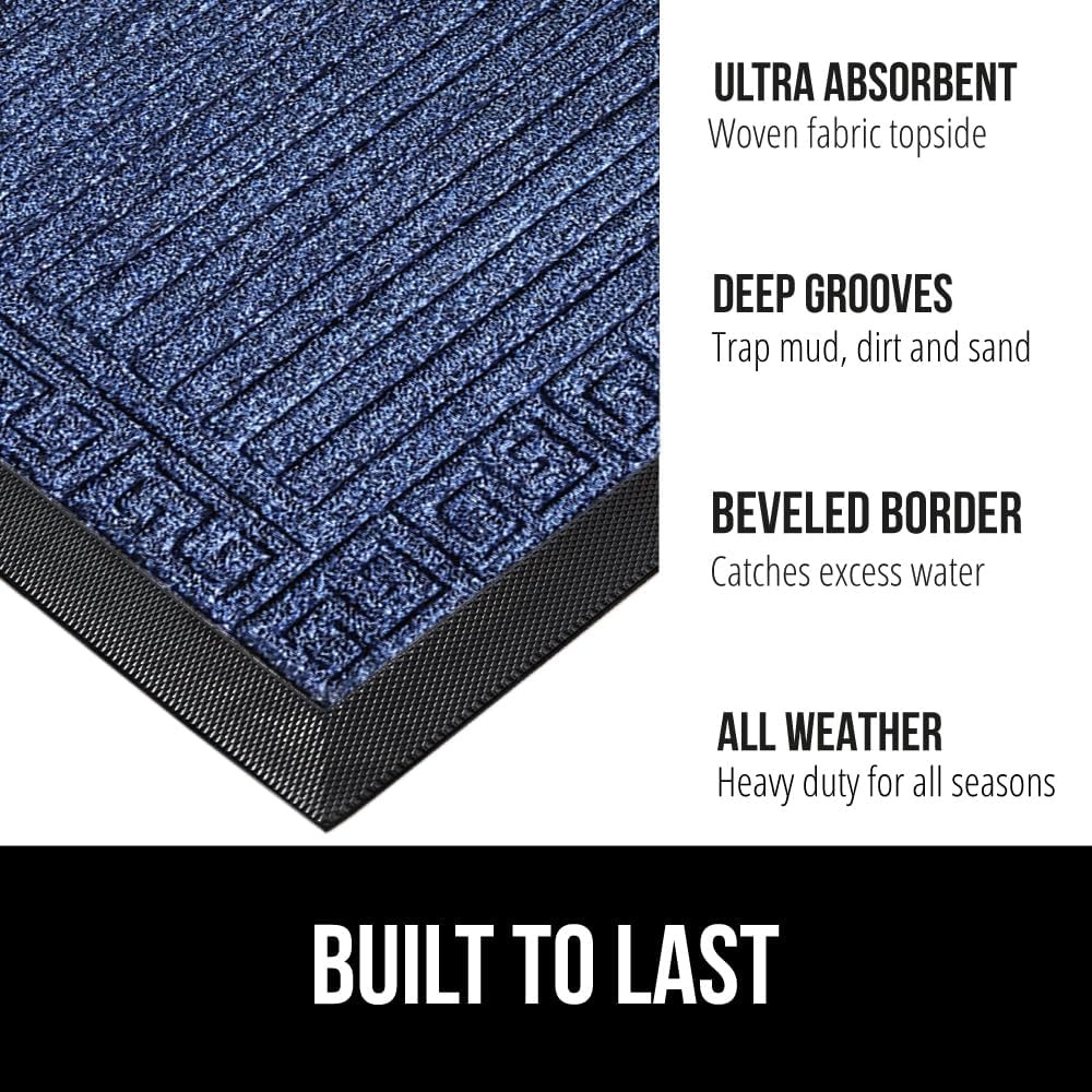 image:imageGORILLA GRIP 100 Waterproof AllSeason WeatherMAX Doormat US Designed Natural Rubber Stain Fade Resistant Low Profile Indoor Outdoor Door Mats Easy Clean 29x17 Gray DiamondNavy Greek Keys