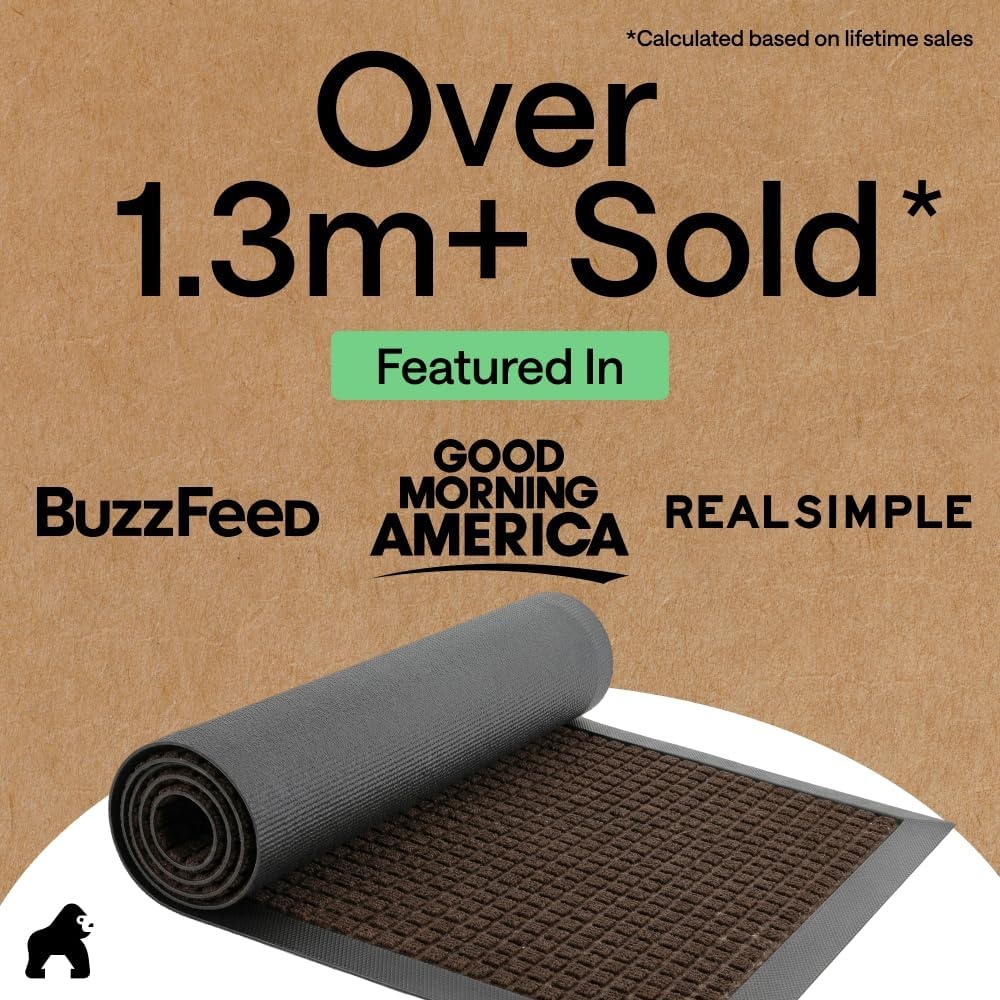 image:imageGORILLA GRIP 100 Waterproof AllSeason WeatherMAX Doormat US Designed Natural Rubber Stain Fade Resistant Low Profile Indoor Outdoor Door Mats Easy Clean 29x17 Gray DiamondCoffee Squares
