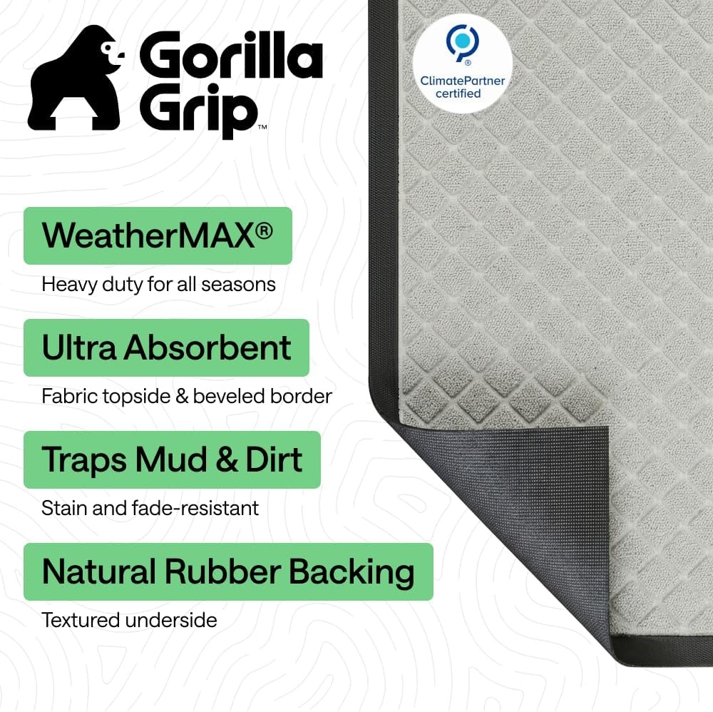 image:imageGORILLA GRIP 100 Waterproof AllSeason WeatherMAX Doormat US Designed Natural Rubber Stain Fade Resistant Low Profile Indoor Outdoor Door Mats Easy Clean 29x17 Gray DiamondLight Gray Lattice