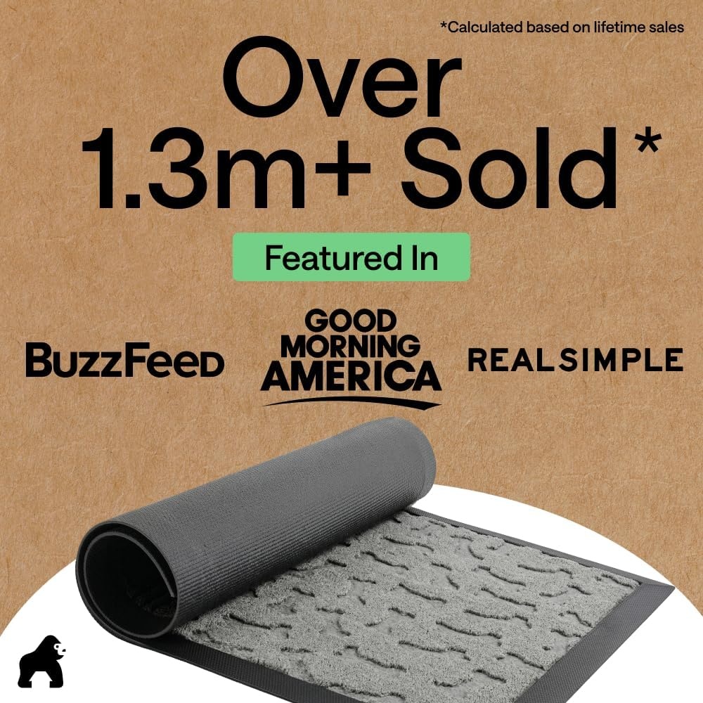 image:imageGORILLA GRIP 100 Waterproof AllSeason WeatherMAX Doormat US Designed Natural Rubber Stain Fade Resistant Low Profile Indoor Outdoor Door Mats Easy Clean 29x17 Gray DiamondLight Gray Bones
