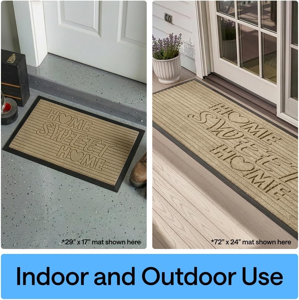 image:imageGORILLA GRIP 100 Waterproof AllSeason WeatherMAX Doormat US Designed Natural Rubber Stain Fade Resistant Low Profile Indoor Outdoor Door Mats Easy Clean 29x17 Gray DiamondAlmond Home Sweet Home