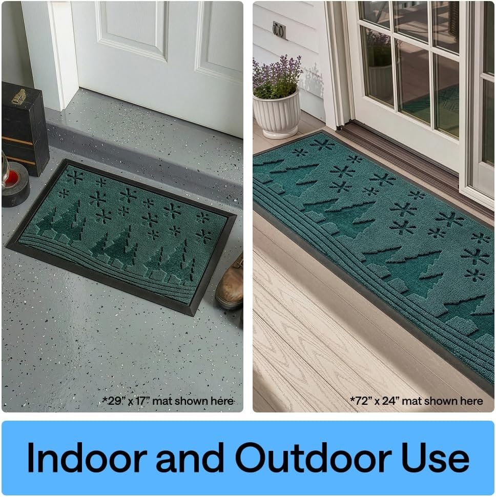 image:imageGORILLA GRIP 100 Waterproof AllSeason WeatherMAX Doormat US Designed Natural Rubber Stain Fade Resistant Low Profile Indoor Outdoor Door Mats Easy Clean 29x17 Gray DiamondEvergreen Snowscape
