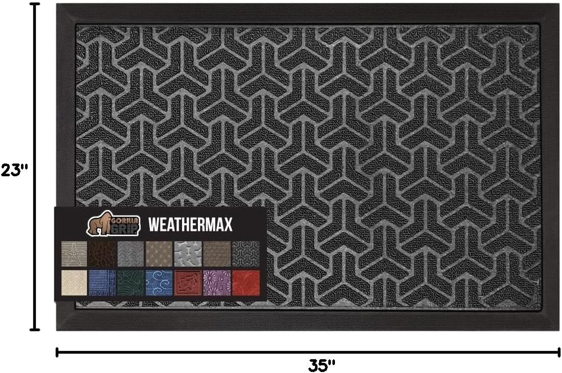image:imageGORILLA GRIP 100 Waterproof AllSeason WeatherMAX Doormat US Designed Natural Rubber Stain Fade Resistant Low Profile Indoor Outdoor Door Mats Easy Clean 29x17 Gray DiamondSlate Geometric