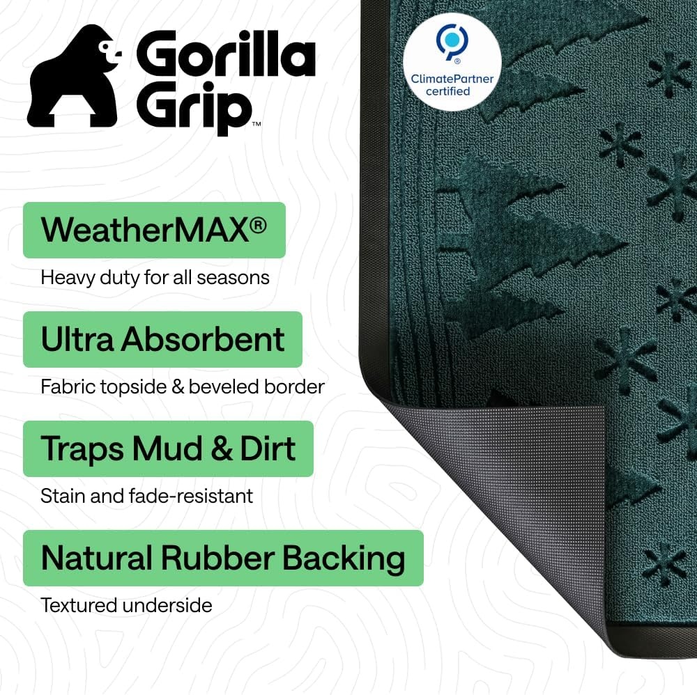 image:imageGORILLA GRIP 100 Waterproof AllSeason WeatherMAX Doormat US Designed Natural Rubber Stain Fade Resistant Low Profile Indoor Outdoor Door Mats Easy Clean 29x17 Gray DiamondEvergreen Snowscape
