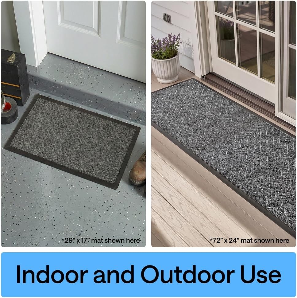 image:imageGORILLA GRIP 100 Waterproof AllSeason WeatherMAX Doormat US Designed Natural Rubber Stain Fade Resistant Low Profile Indoor Outdoor Door Mats Easy Clean 29x17 Gray DiamondSteel Chevron