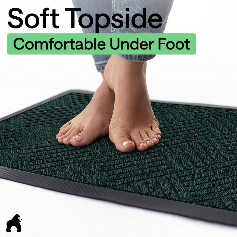 image:imageGORILLA GRIP 100 Waterproof AllSeason WeatherMAX Doormat US Designed Natural Rubber Stain Fade Resistant Low Profile Indoor Outdoor Door Mats Easy Clean 29x17 Gray DiamondGreen Diamond