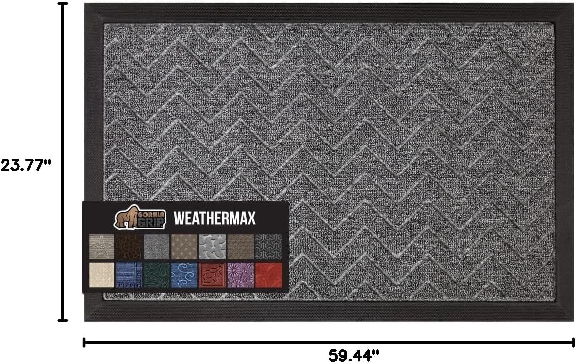 image:imageGORILLA GRIP 100 Waterproof AllSeason WeatherMAX Doormat US Designed Natural Rubber Stain Fade Resistant Low Profile Indoor Outdoor Door Mats Easy Clean 29x17 Gray DiamondSteel Chevron