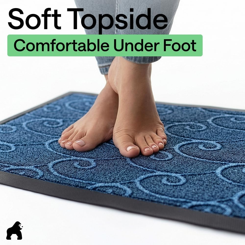 image:imageGORILLA GRIP 100 Waterproof AllSeason WeatherMAX Doormat US Designed Natural Rubber Stain Fade Resistant Low Profile Indoor Outdoor Door Mats Easy Clean 29x17 Gray DiamondOcean Blue Waves