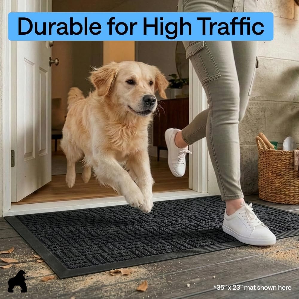 image:imageGORILLA GRIP 100 Waterproof AllSeason WeatherMAX Doormat US Designed Natural Rubber Stain Fade Resistant Low Profile Indoor Outdoor Door Mats Easy Clean 29x17 Gray DiamondBlack Maze