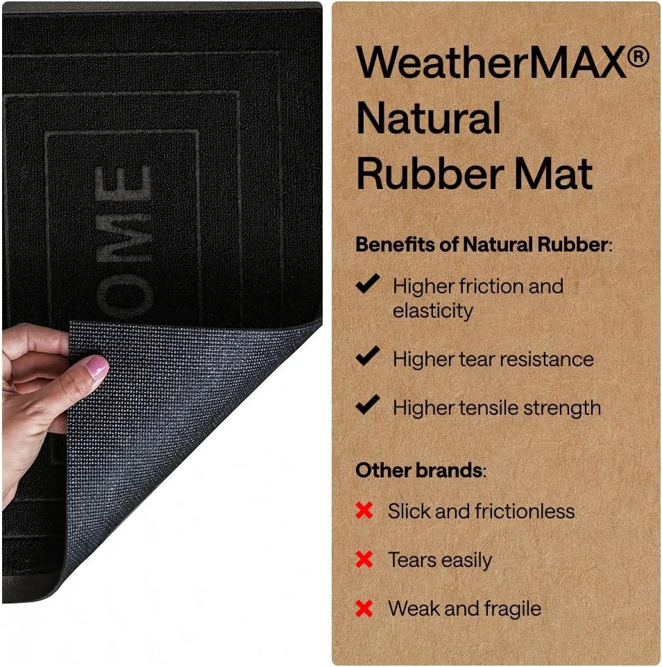 image:imageGORILLA GRIP 100 Waterproof AllSeason WeatherMAX Doormat US Designed Natural Rubber Stain Fade Resistant Low Profile Indoor Outdoor Door Mats Easy Clean 29x17 Gray DiamondBlack Welcome