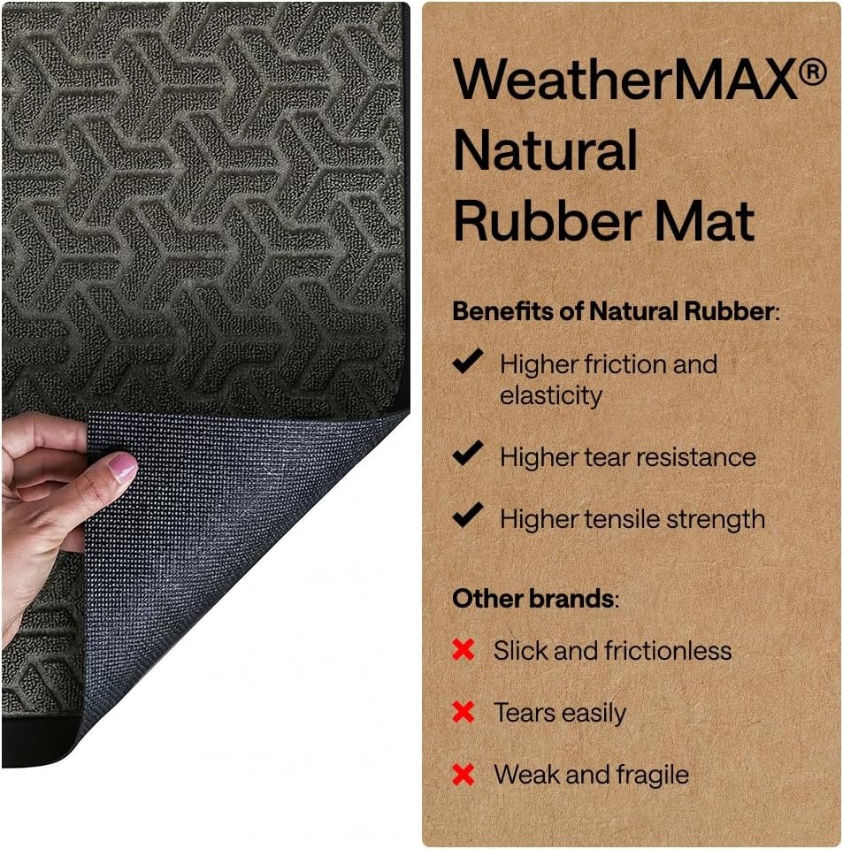 image:imageGORILLA GRIP 100 Waterproof AllSeason WeatherMAX Doormat US Designed Natural Rubber Stain Fade Resistant Low Profile Indoor Outdoor Door Mats Easy Clean 29x17 Gray DiamondSlate Geometric