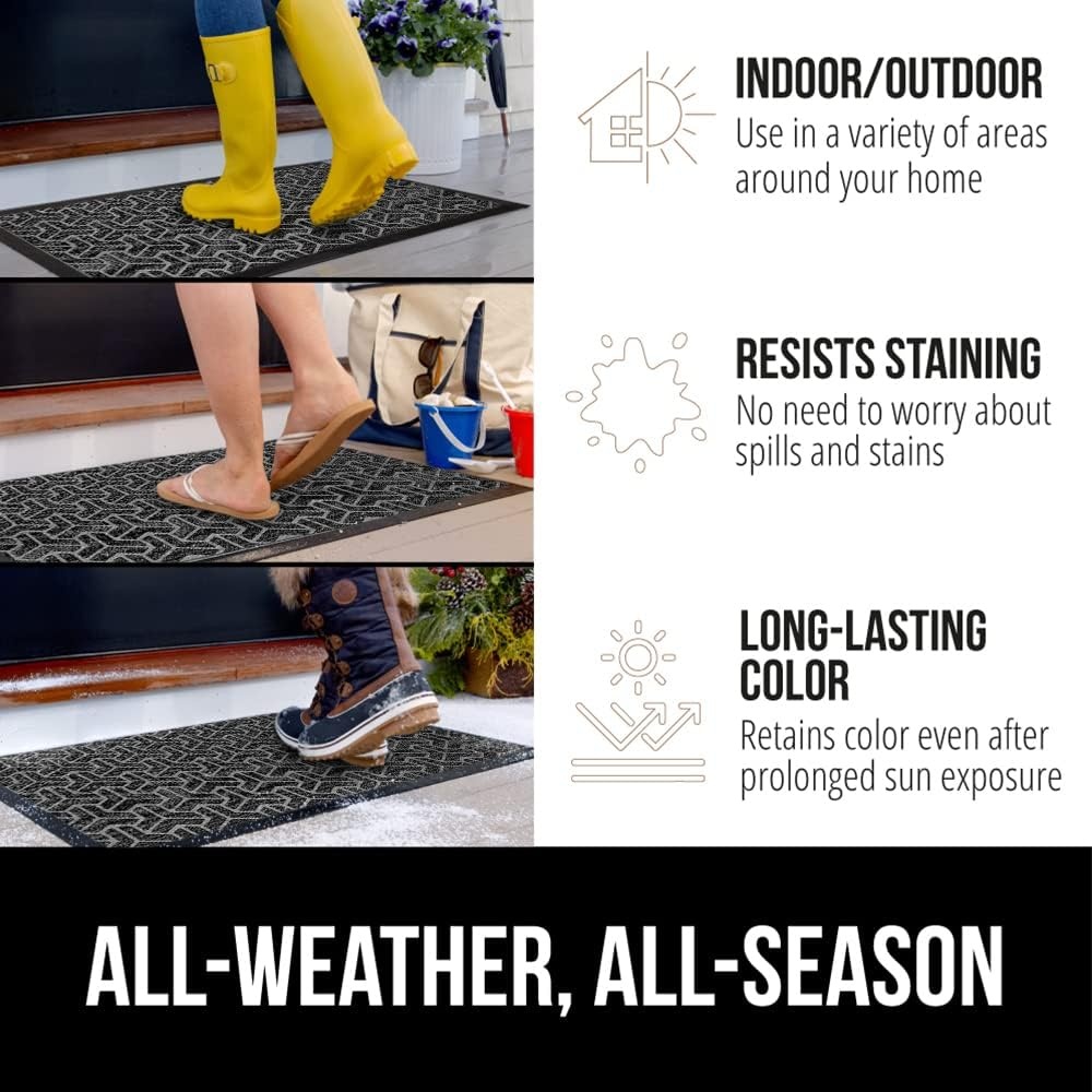 image:imageGORILLA GRIP 100 Waterproof AllSeason WeatherMAX Doormat US Designed Natural Rubber Stain Fade Resistant Low Profile Indoor Outdoor Door Mats Easy Clean 29x17 Gray DiamondSlate Geometric