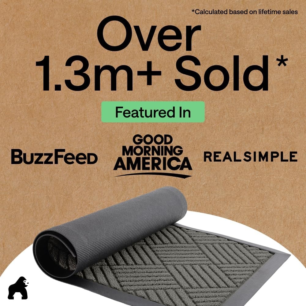 image:imageGORILLA GRIP 100 Waterproof AllSeason WeatherMAX Doormat US Designed Natural Rubber Stain Fade Resistant Low Profile Indoor Outdoor Door Mats Easy Clean 29x17 Gray DiamondGray Diamond