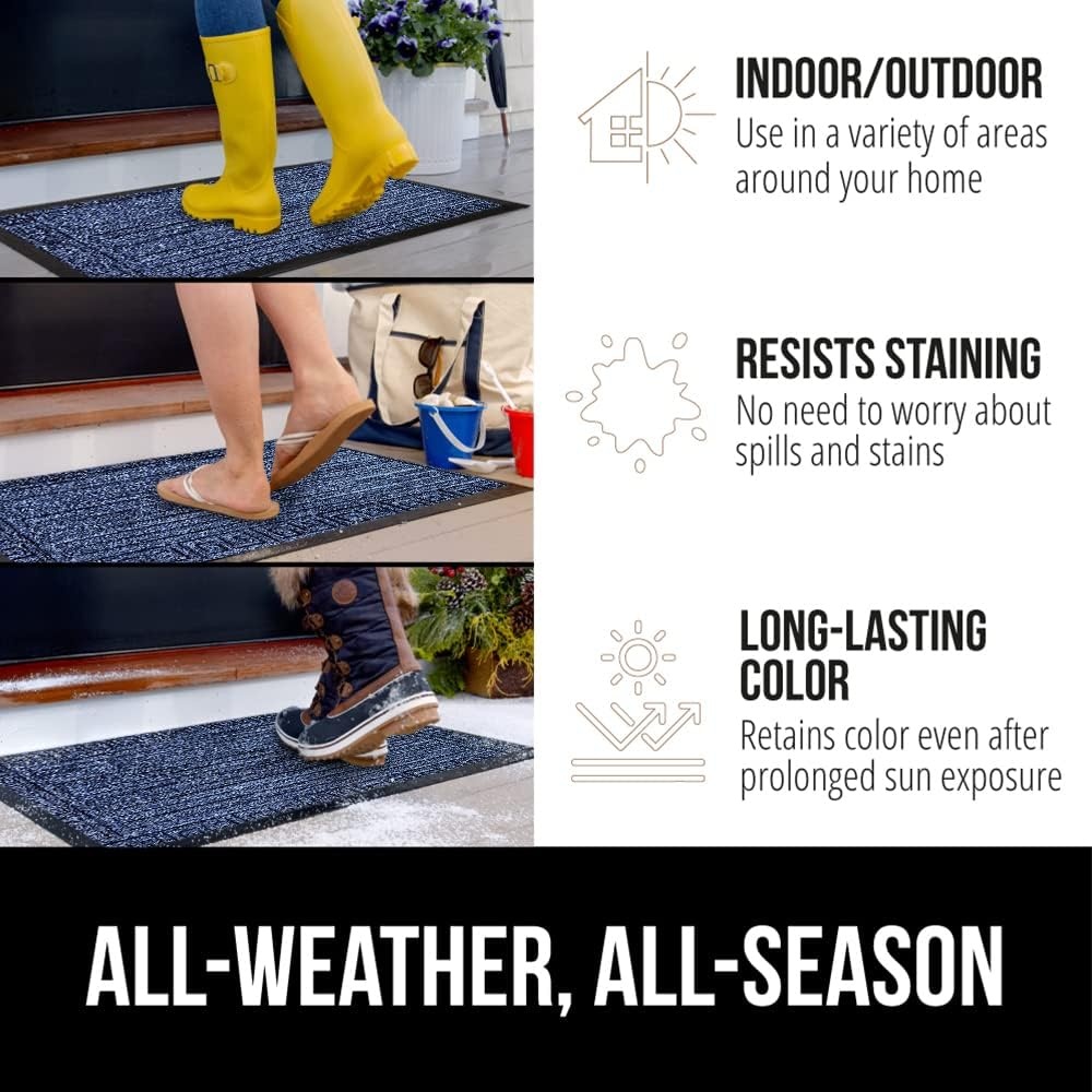 image:imageGORILLA GRIP 100 Waterproof AllSeason WeatherMAX Doormat US Designed Natural Rubber Stain Fade Resistant Low Profile Indoor Outdoor Door Mats Easy Clean 29x17 Gray DiamondNavy Greek Keys