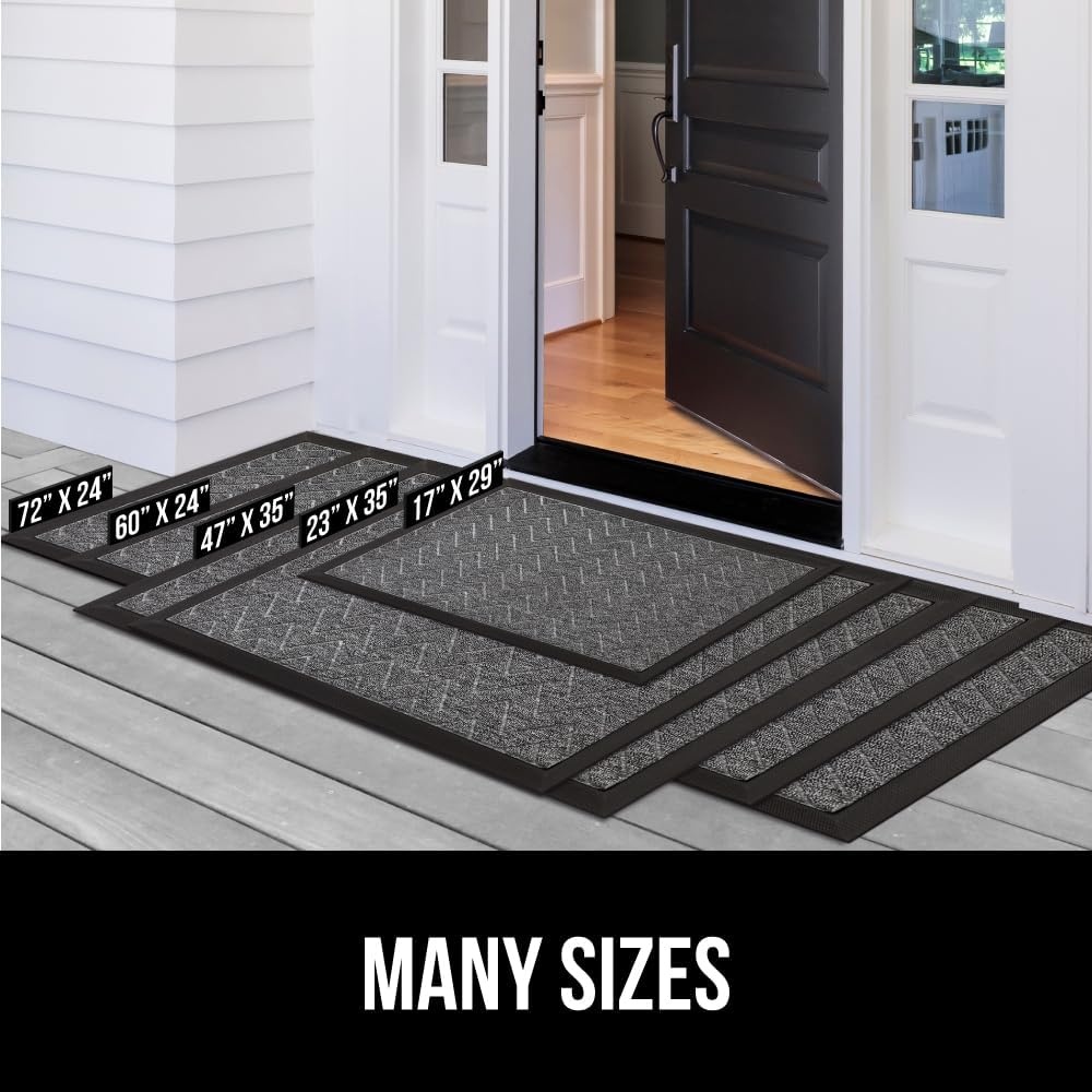 image:imageGORILLA GRIP 100 Waterproof AllSeason WeatherMAX Doormat US Designed Natural Rubber Stain Fade Resistant Low Profile Indoor Outdoor Door Mats Easy Clean 29x17 Gray DiamondNavy Greek Keys
