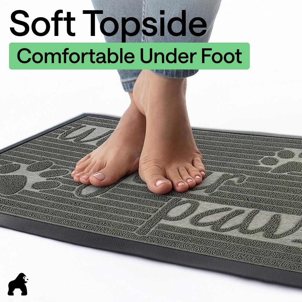 image:imageGORILLA GRIP 100 Waterproof AllSeason WeatherMAX Doormat US Designed Natural Rubber Stain Fade Resistant Low Profile Indoor Outdoor Door Mats Easy Clean 29x17 Gray DiamondStone Paws