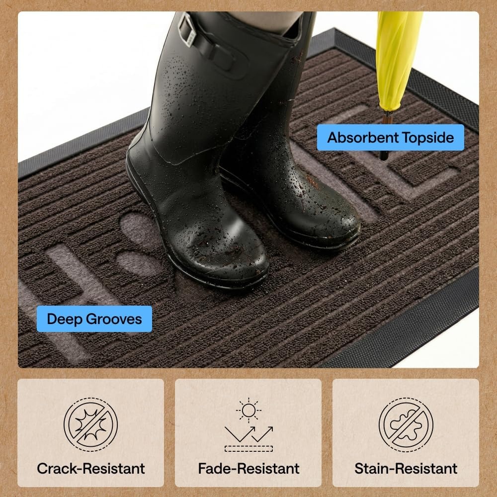 image:imageGORILLA GRIP 100 Waterproof AllSeason WeatherMAX Doormat US Designed Natural Rubber Stain Fade Resistant Low Profile Indoor Outdoor Door Mats Easy Clean 29x17 Gray DiamondEspresso Home Paw