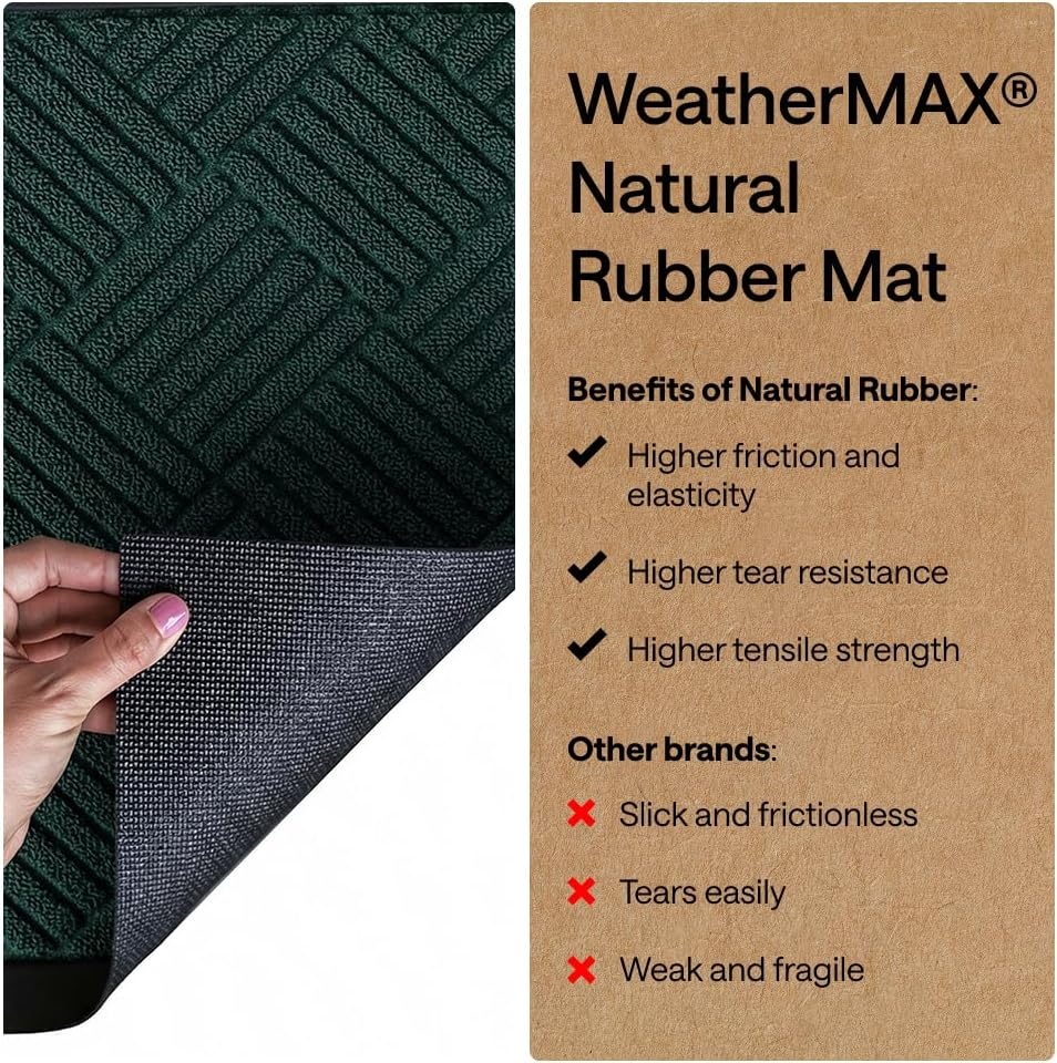 image:imageGORILLA GRIP 100 Waterproof AllSeason WeatherMAX Doormat US Designed Natural Rubber Stain Fade Resistant Low Profile Indoor Outdoor Door Mats Easy Clean 29x17 Gray DiamondGreen Diamond
