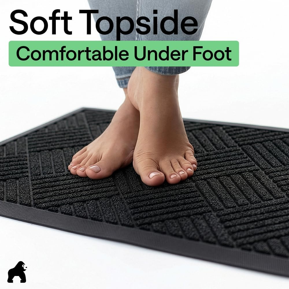 image:imageGORILLA GRIP 100 Waterproof AllSeason WeatherMAX Doormat US Designed Natural Rubber Stain Fade Resistant Low Profile Indoor Outdoor Door Mats Easy Clean 29x17 Gray DiamondBlack Diamond