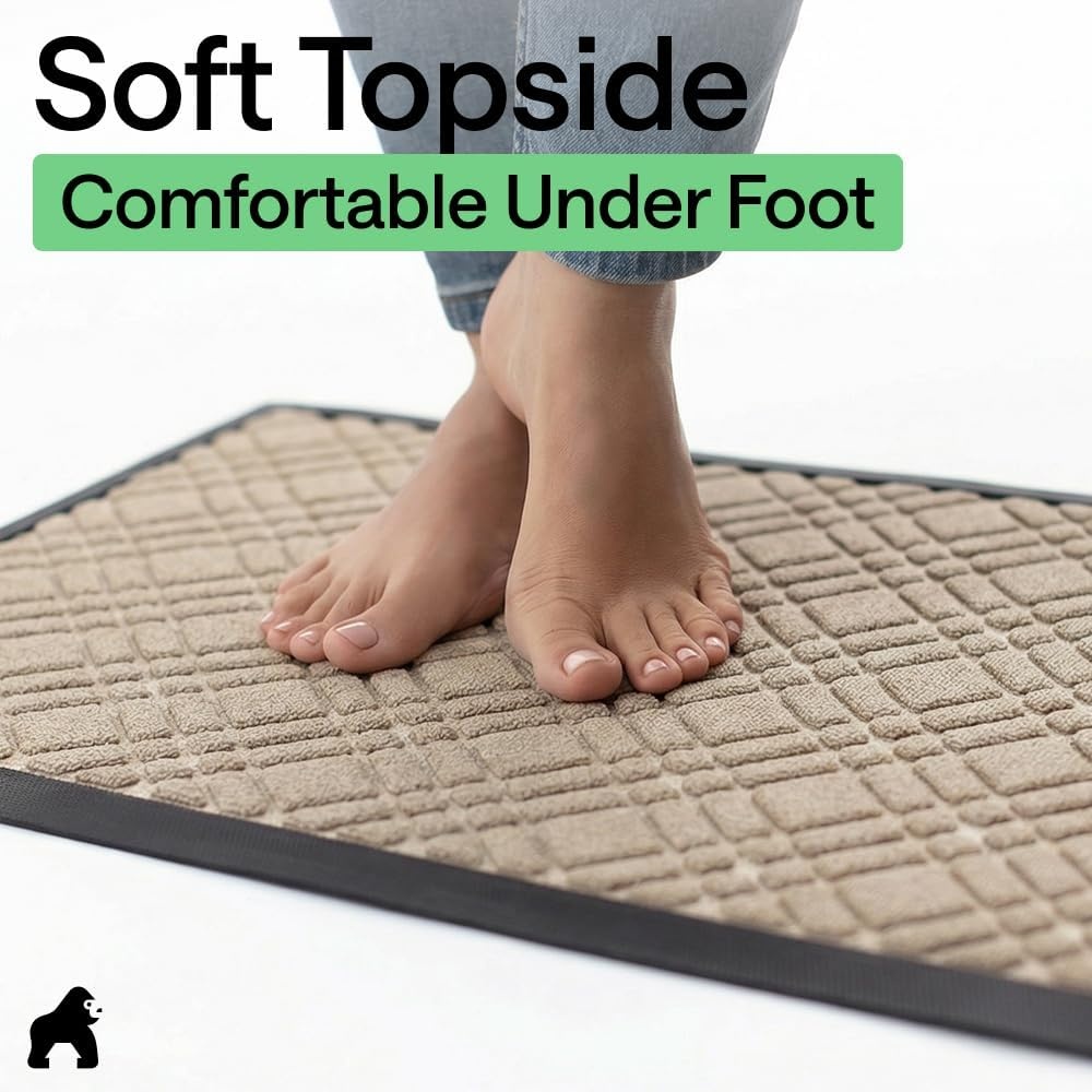 image:imageGORILLA GRIP 100 Waterproof AllSeason WeatherMAX Doormat US Designed Natural Rubber Stain Fade Resistant Low Profile Indoor Outdoor Door Mats Easy Clean 29x17 Gray DiamondModern Latte