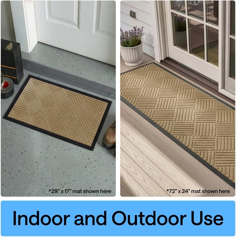 image:imageGORILLA GRIP 100 Waterproof AllSeason WeatherMAX Doormat US Designed Natural Rubber Stain Fade Resistant Low Profile Indoor Outdoor Door Mats Easy Clean 29x17 Gray DiamondBeige Diamond