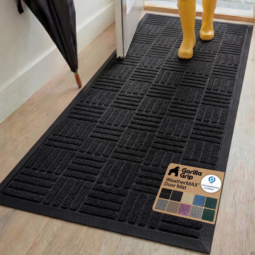 image:imageGORILLA GRIP 100 Waterproof AllSeason WeatherMAX Doormat US Designed Natural Rubber Stain Fade Resistant Low Profile Indoor Outdoor Door Mats Easy Clean 29x17 Gray DiamondMidnight Maze