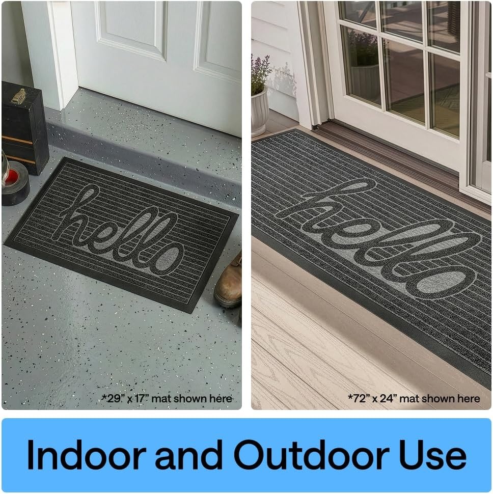 image:imageGORILLA GRIP 100 Waterproof AllSeason WeatherMAX Doormat US Designed Natural Rubber Stain Fade Resistant Low Profile Indoor Outdoor Door Mats Easy Clean 29x17 Gray DiamondCharcoal Hello