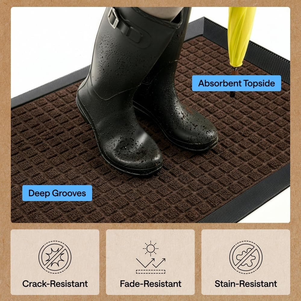 image:imageGORILLA GRIP 100 Waterproof AllSeason WeatherMAX Doormat US Designed Natural Rubber Stain Fade Resistant Low Profile Indoor Outdoor Door Mats Easy Clean 29x17 Gray DiamondCoffee Squares