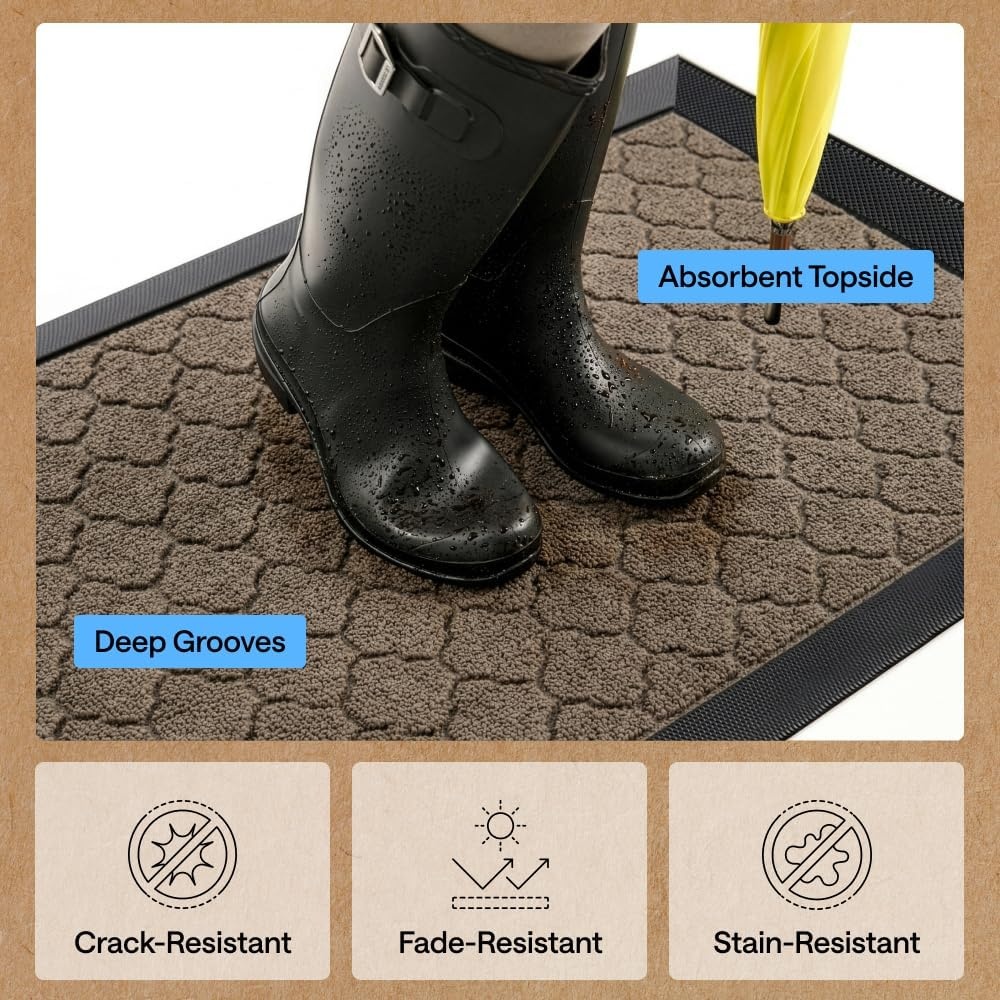image:imageGORILLA GRIP 100 Waterproof AllSeason WeatherMAX Doormat US Designed Natural Rubber Stain Fade Resistant Low Profile Indoor Outdoor Door Mats Easy Clean 29x17 Gray DiamondBeige Quatre
