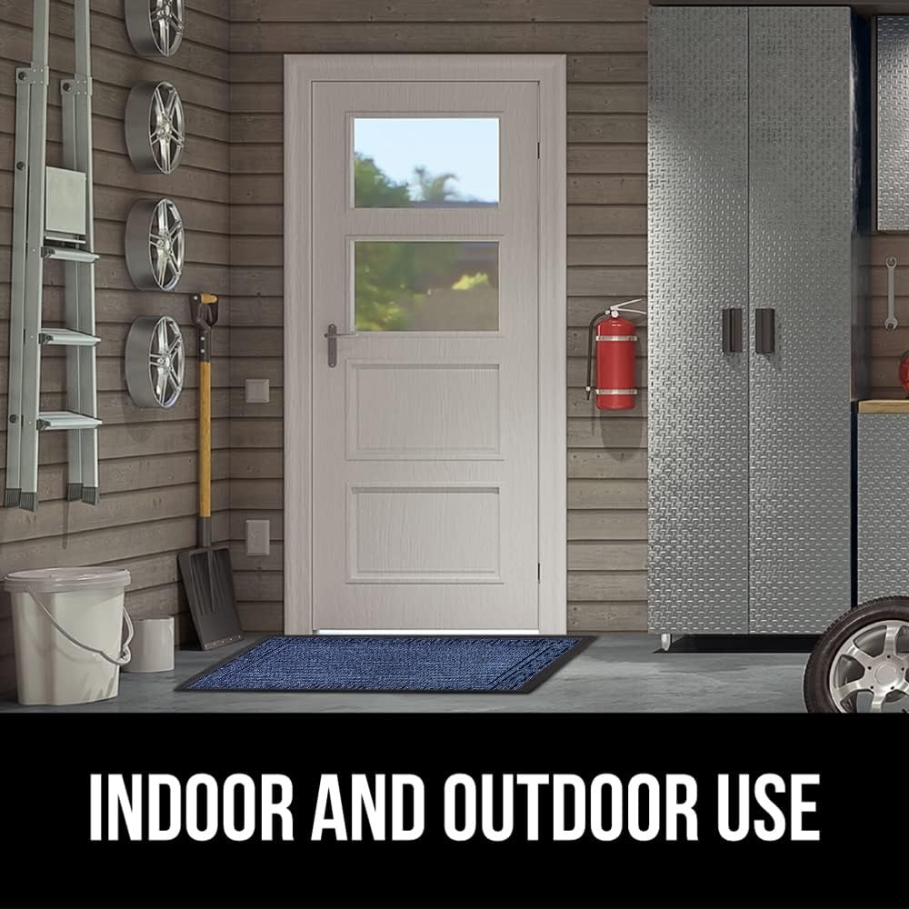 image:imageGORILLA GRIP 100 Waterproof AllSeason WeatherMAX Doormat US Designed Natural Rubber Stain Fade Resistant Low Profile Indoor Outdoor Door Mats Easy Clean 29x17 Gray DiamondNavy Greek Keys