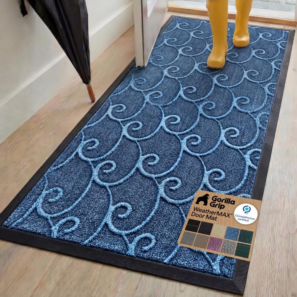 image:imageGORILLA GRIP 100 Waterproof AllSeason WeatherMAX Doormat US Designed Natural Rubber Stain Fade Resistant Low Profile Indoor Outdoor Door Mats Easy Clean 29x17 Gray DiamondOcean Blue Waves