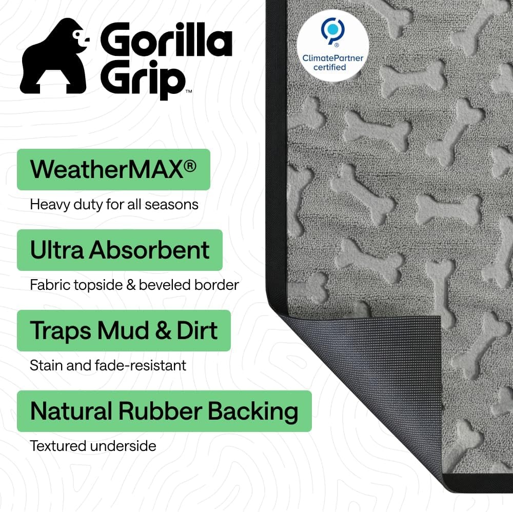 image:imageGORILLA GRIP 100 Waterproof AllSeason WeatherMAX Doormat US Designed Natural Rubber Stain Fade Resistant Low Profile Indoor Outdoor Door Mats Easy Clean 29x17 Gray DiamondLight Gray Bones