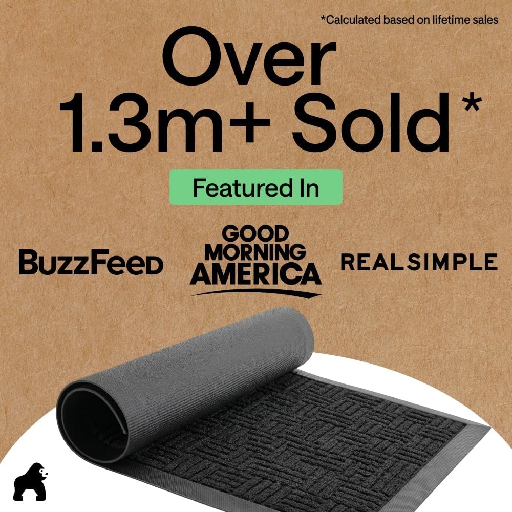 image:imageGORILLA GRIP 100 Waterproof AllSeason WeatherMAX Doormat US Designed Natural Rubber Stain Fade Resistant Low Profile Indoor Outdoor Door Mats Easy Clean 29x17 Gray DiamondBlack Maze