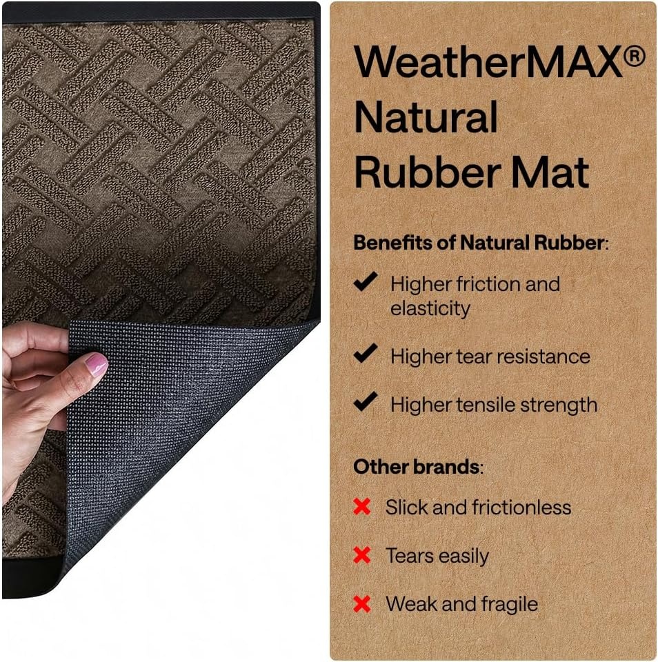 image:imageGORILLA GRIP 100 Waterproof AllSeason WeatherMAX Doormat US Designed Natural Rubber Stain Fade Resistant Low Profile Indoor Outdoor Door Mats Easy Clean 29x17 Gray DiamondTaupe Basket Weave