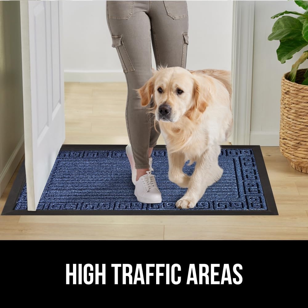 image:imageGORILLA GRIP 100 Waterproof AllSeason WeatherMAX Doormat US Designed Natural Rubber Stain Fade Resistant Low Profile Indoor Outdoor Door Mats Easy Clean 29x17 Gray DiamondNavy Greek Keys