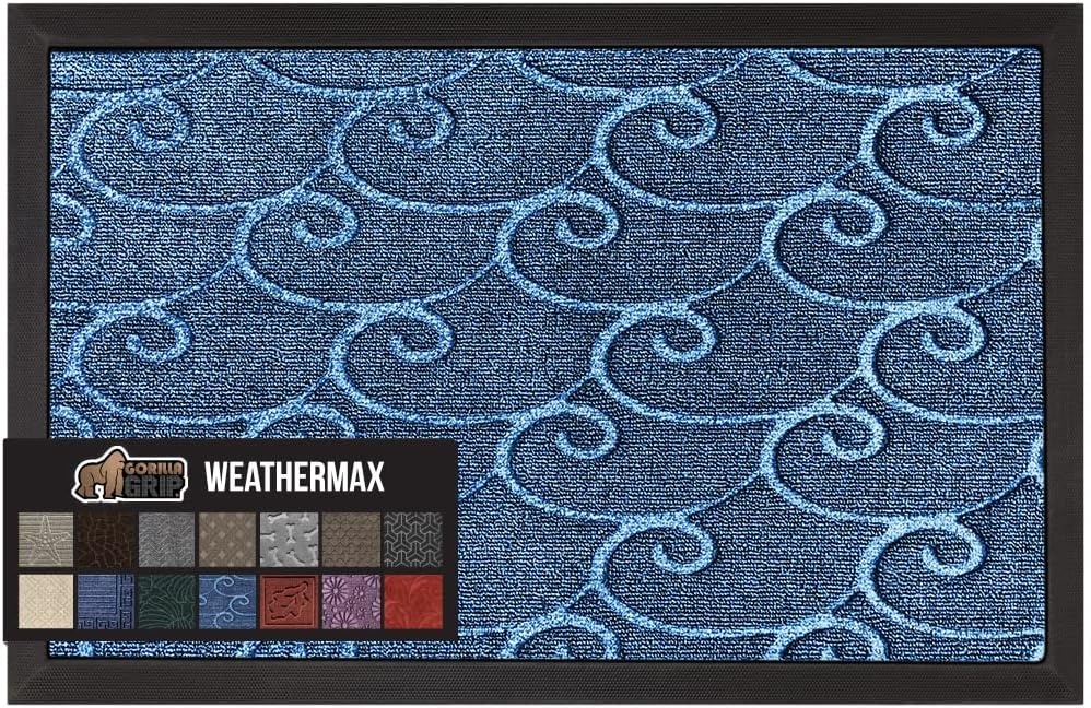 image:imageGORILLA GRIP 100 Waterproof AllSeason WeatherMAX Doormat US Designed Natural Rubber Stain Fade Resistant Low Profile Indoor Outdoor Door Mats Easy Clean 29x17 Gray DiamondOcean Blue Waves