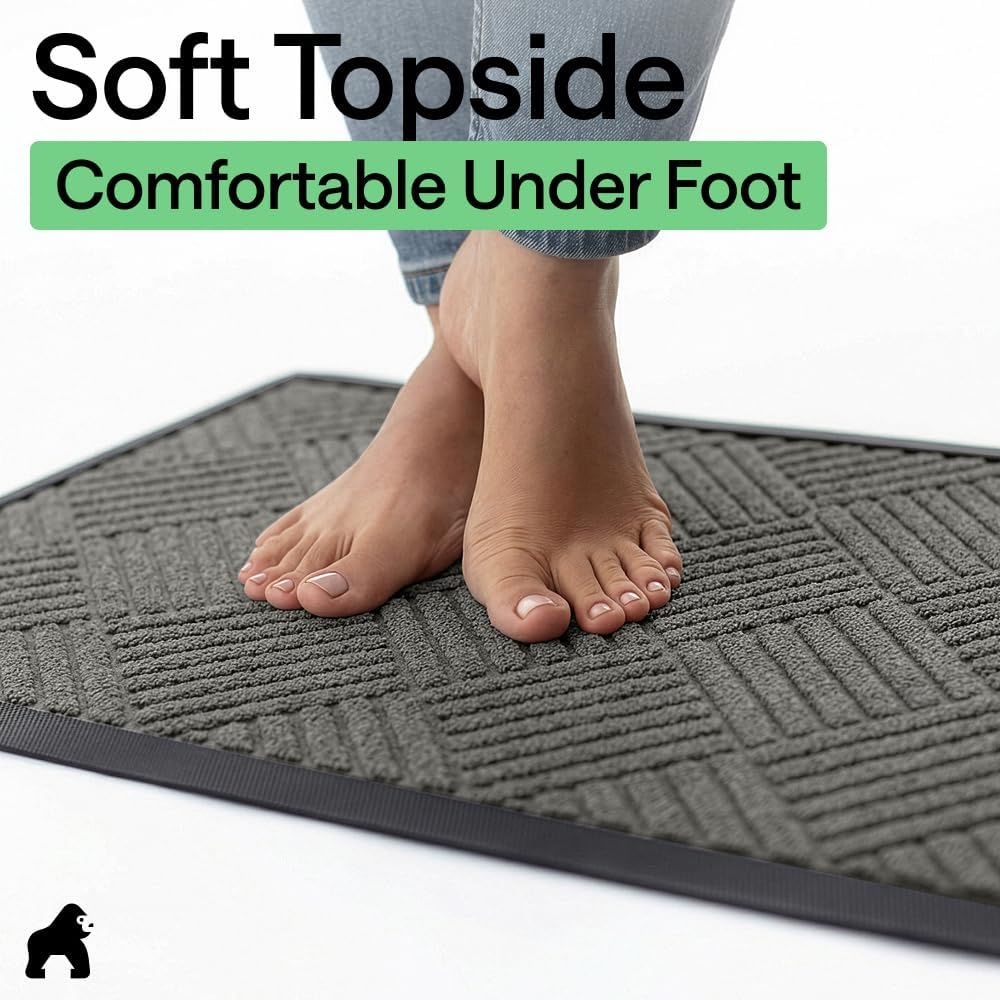 image:imageGORILLA GRIP 100 Waterproof AllSeason WeatherMAX Doormat US Designed Natural Rubber Stain Fade Resistant Low Profile Indoor Outdoor Door Mats Easy Clean 29x17 Gray DiamondGray Diamond