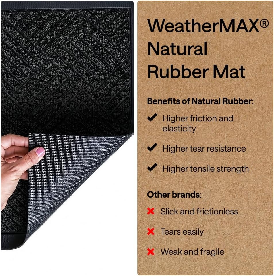 image:imageGORILLA GRIP 100 Waterproof AllSeason WeatherMAX Doormat US Designed Natural Rubber Stain Fade Resistant Low Profile Indoor Outdoor Door Mats Easy Clean 29x17 Gray DiamondBlack Diamond