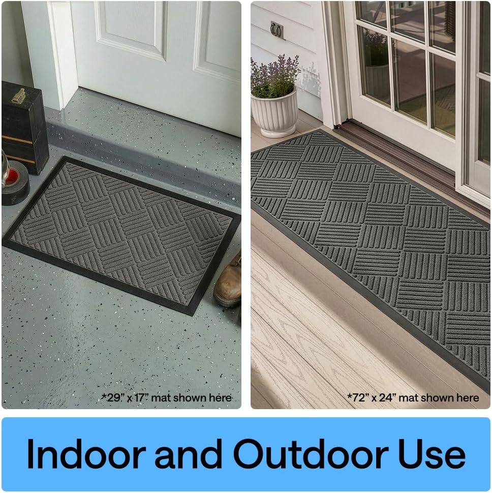 image:imageGORILLA GRIP 100 Waterproof AllSeason WeatherMAX Doormat US Designed Natural Rubber Stain Fade Resistant Low Profile Indoor Outdoor Door Mats Easy Clean 29x17 Gray DiamondGray Diamond