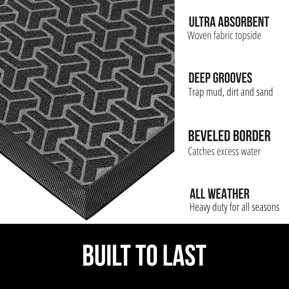 image:imageGORILLA GRIP 100 Waterproof AllSeason WeatherMAX Doormat US Designed Natural Rubber Stain Fade Resistant Low Profile Indoor Outdoor Door Mats Easy Clean 29x17 Gray DiamondSlate Geometric