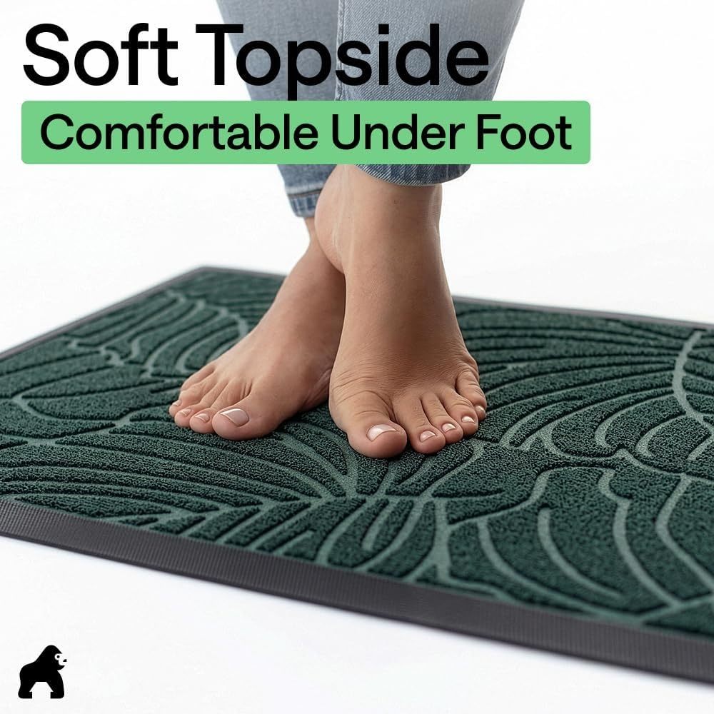 image:imageGORILLA GRIP 100 Waterproof AllSeason WeatherMAX Doormat US Designed Natural Rubber Stain Fade Resistant Low Profile Indoor Outdoor Door Mats Easy Clean 29x17 Gray DiamondGreen Palm