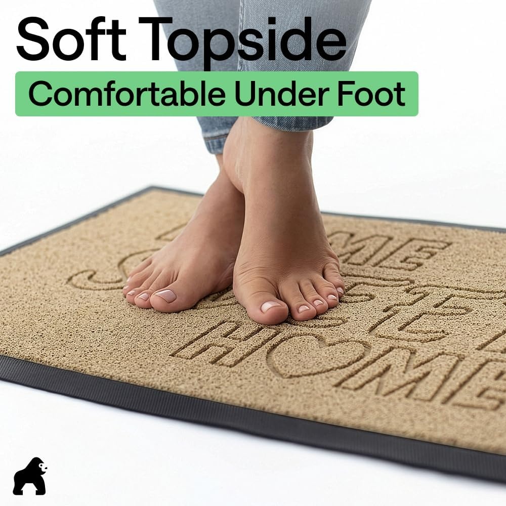 image:imageGORILLA GRIP 100 Waterproof AllSeason WeatherMAX Doormat US Designed Natural Rubber Stain Fade Resistant Low Profile Indoor Outdoor Door Mats Easy Clean 29x17 Gray DiamondAlmond Home Sweet Home