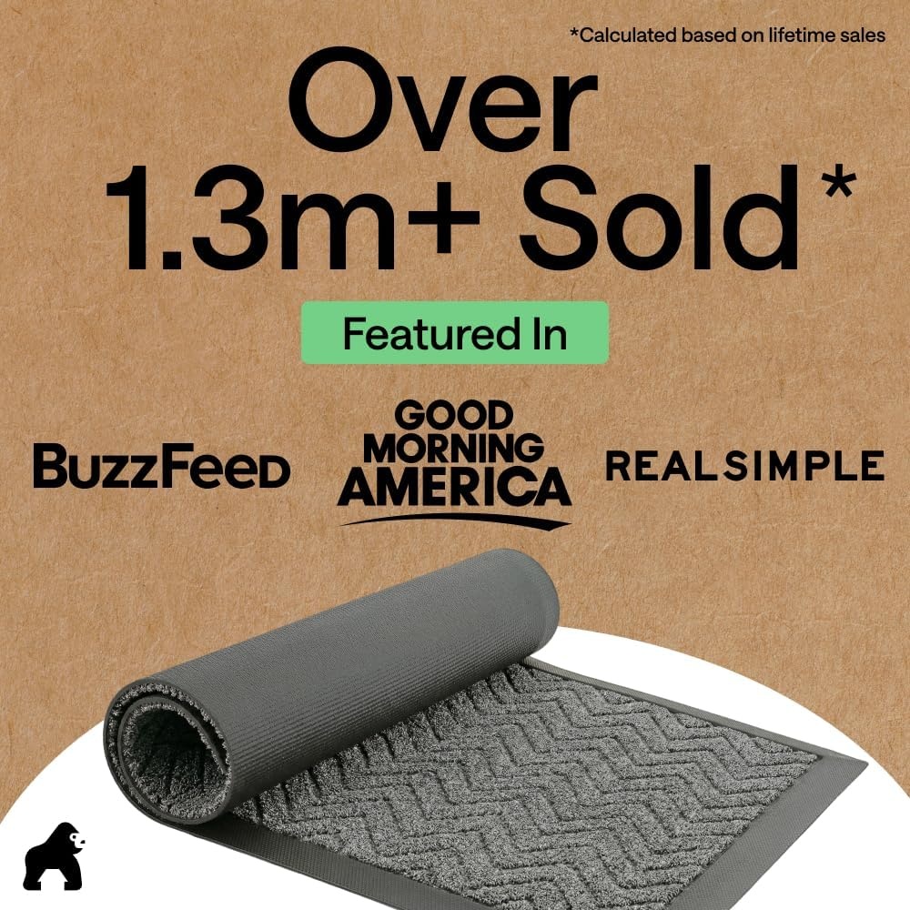 image:imageGORILLA GRIP 100 Waterproof AllSeason WeatherMAX Doormat US Designed Natural Rubber Stain Fade Resistant Low Profile Indoor Outdoor Door Mats Easy Clean 29x17 Gray DiamondSteel Chevron
