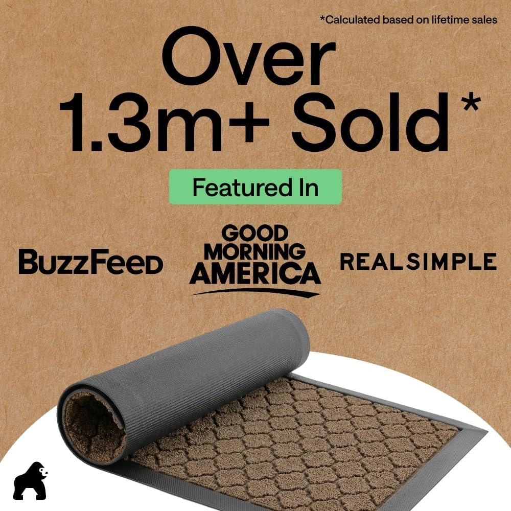image:imageGORILLA GRIP 100 Waterproof AllSeason WeatherMAX Doormat US Designed Natural Rubber Stain Fade Resistant Low Profile Indoor Outdoor Door Mats Easy Clean 29x17 Gray DiamondBeige Quatre
