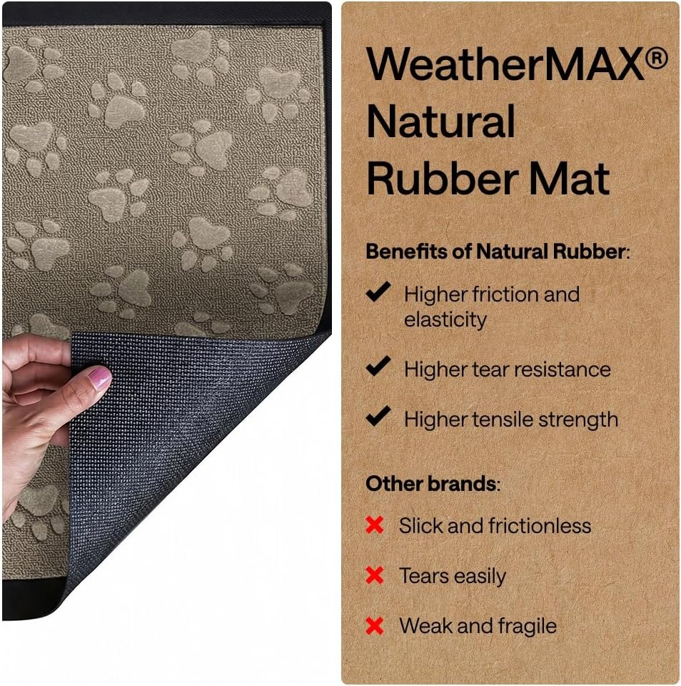 image:imageGORILLA GRIP 100 Waterproof AllSeason WeatherMAX Doormat US Designed Natural Rubber Stain Fade Resistant Low Profile Indoor Outdoor Door Mats Easy Clean 29x17 Gray DiamondTan Pawprints
