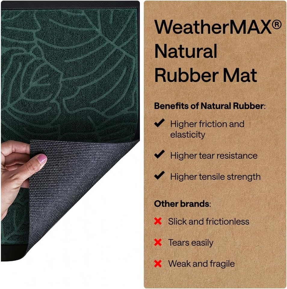 image:imageGORILLA GRIP 100 Waterproof AllSeason WeatherMAX Doormat US Designed Natural Rubber Stain Fade Resistant Low Profile Indoor Outdoor Door Mats Easy Clean 29x17 Gray DiamondGreen Palm