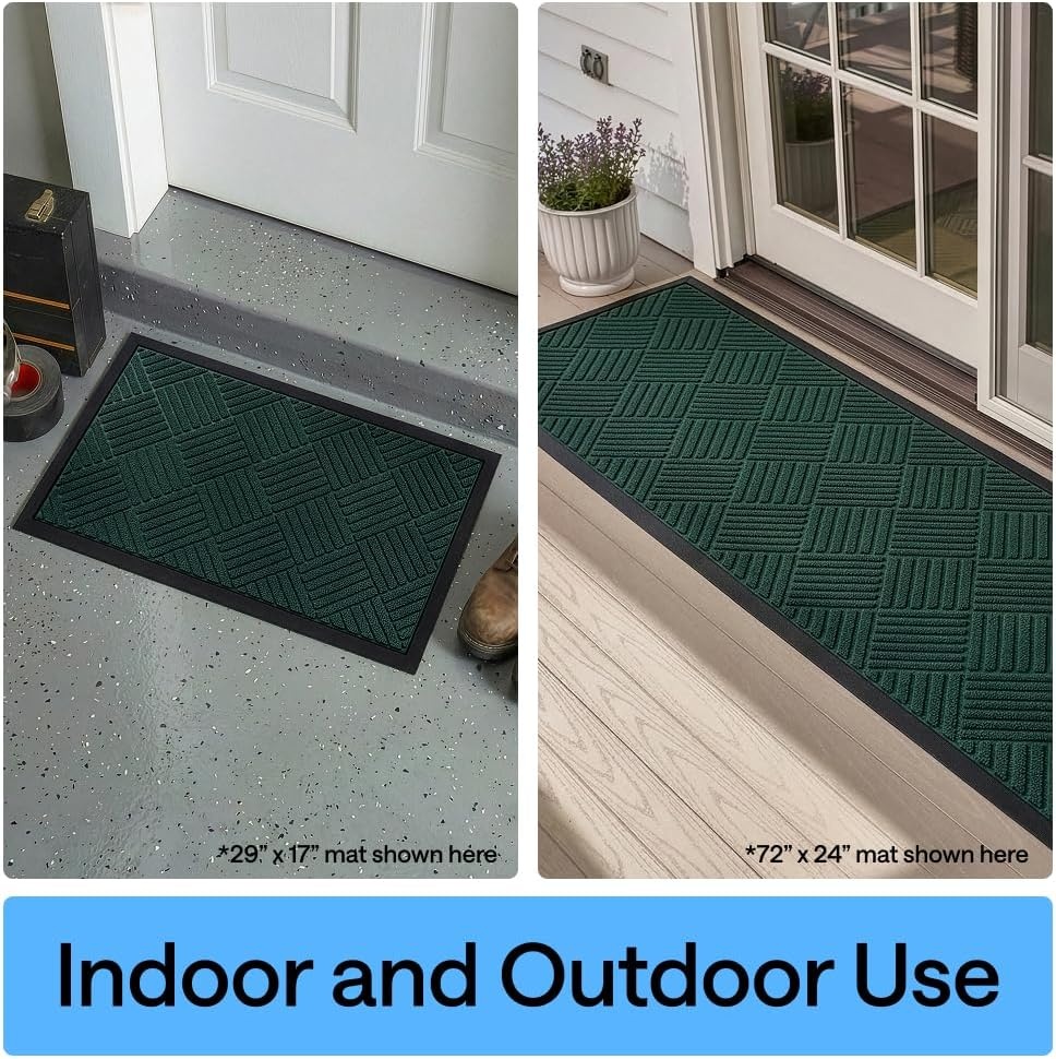image:imageGORILLA GRIP 100 Waterproof AllSeason WeatherMAX Doormat US Designed Natural Rubber Stain Fade Resistant Low Profile Indoor Outdoor Door Mats Easy Clean 29x17 Gray DiamondGreen Diamond