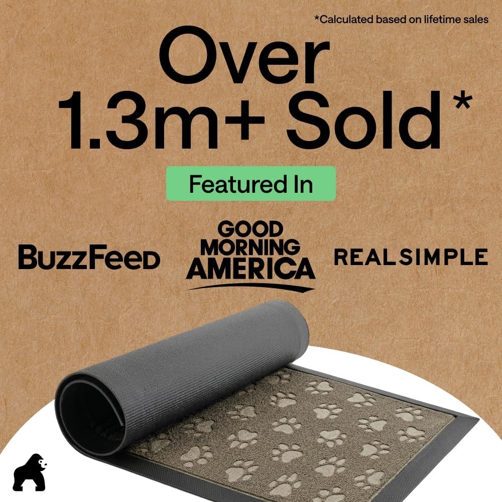 image:imageGORILLA GRIP 100 Waterproof AllSeason WeatherMAX Doormat US Designed Natural Rubber Stain Fade Resistant Low Profile Indoor Outdoor Door Mats Easy Clean 29x17 Gray DiamondTan Pawprints