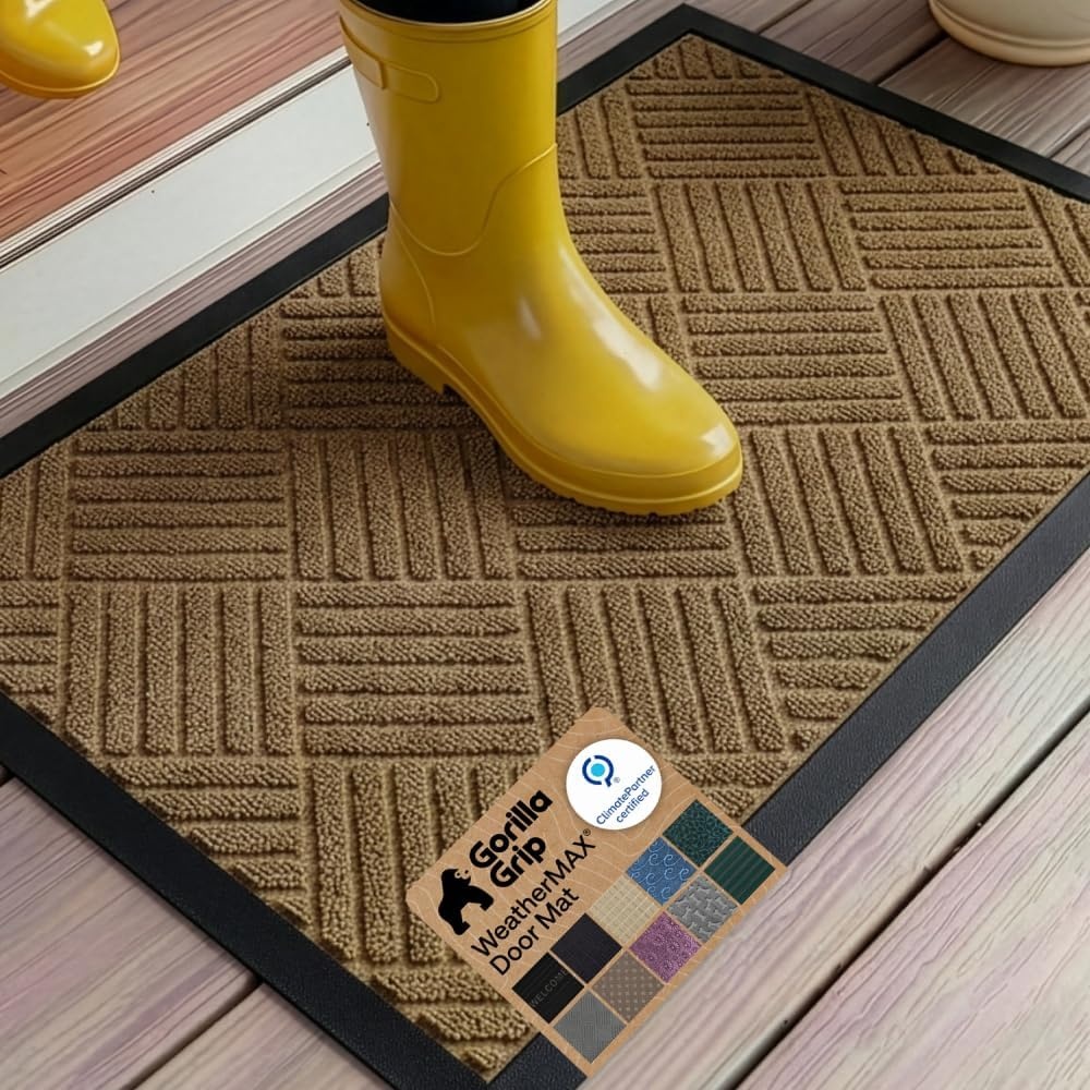 image:imageGORILLA GRIP 100 Waterproof AllSeason WeatherMAX Doormat US Designed Natural Rubber Stain Fade Resistant Low Profile Indoor Outdoor Door Mats Easy Clean 29x17 Gray DiamondBeige Diamond