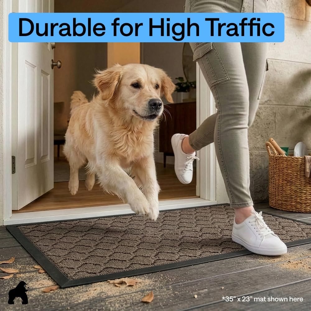image:imageGORILLA GRIP 100 Waterproof AllSeason WeatherMAX Doormat US Designed Natural Rubber Stain Fade Resistant Low Profile Indoor Outdoor Door Mats Easy Clean 29x17 Gray DiamondBeige Quatre